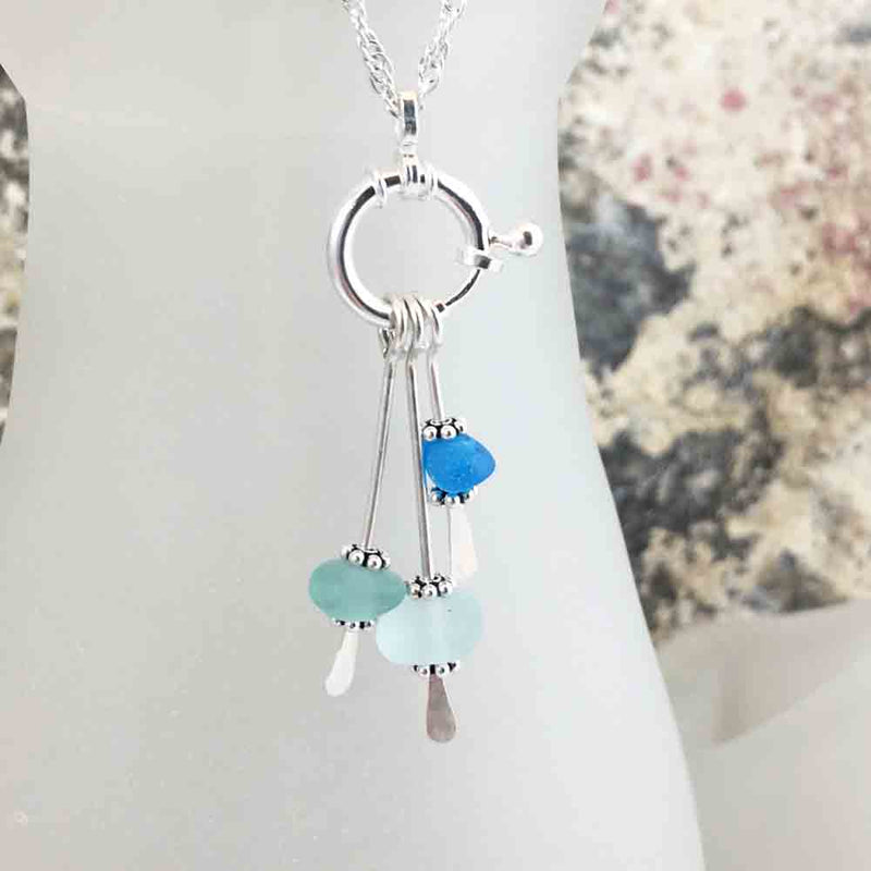 Sea Spray Necklace with Mini Turquoise, Aqua, and Seafoam Sea Glass