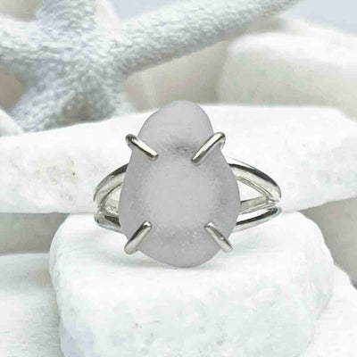 Lovely Frosted Sun Purple Sea Glass Ring in Sterling Silver Size 9 