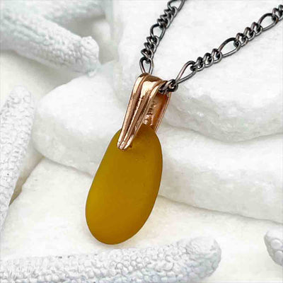 Golden Amber Sea Glass Pendant on a Copper Bail