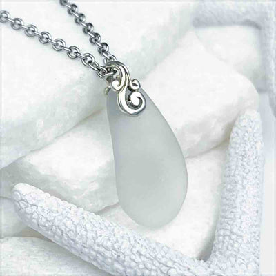 Oblong Crystal Clear Sea Glass Pendant | Real Sea Glass