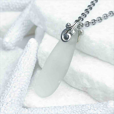 Frozen Crystal Clear Sea Glass Pendant | Real Sea Glass