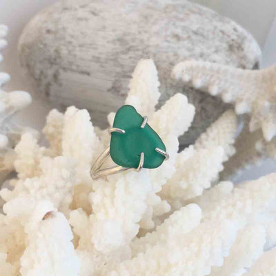 Greenie Teal Sea Glass Ring in Sterling Silver