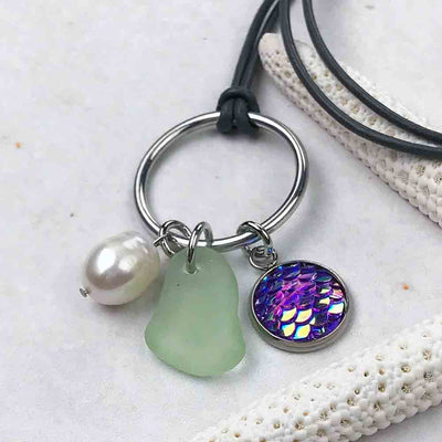 Mystic Rainbow Mermaid Dreams Necklace with Seafoam Sea Glass & Genuine Pearl