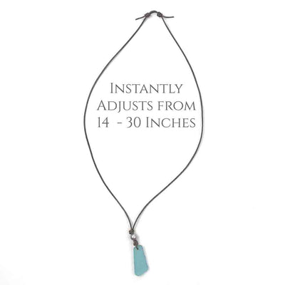 Large Slab Shaped Soft Blue Sea Glass Leather Necklace | #1390