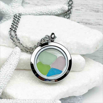 Real Sea Glass Locket Jewelry Collection