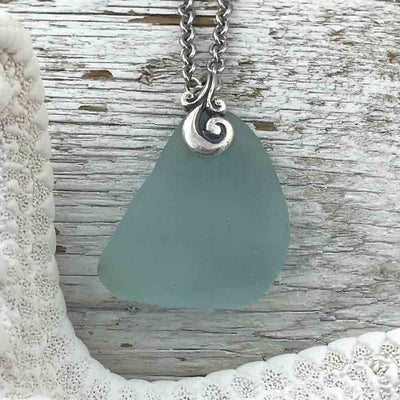 Seafoamy Aqua Sea Glass Ocean Waves Necklace