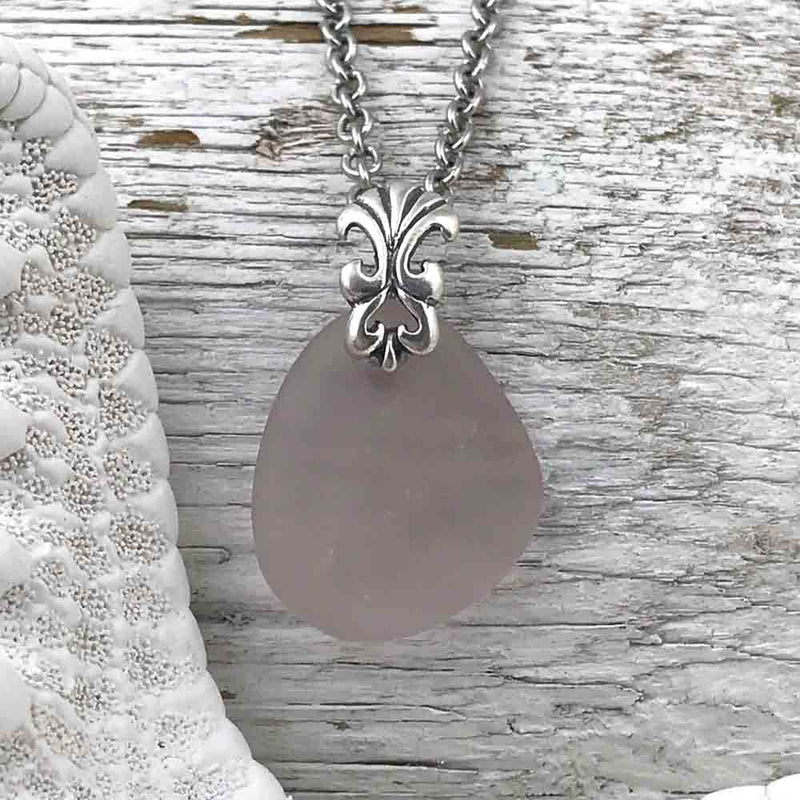 Victorian Sun Purple Sea Glass Drop Necklace