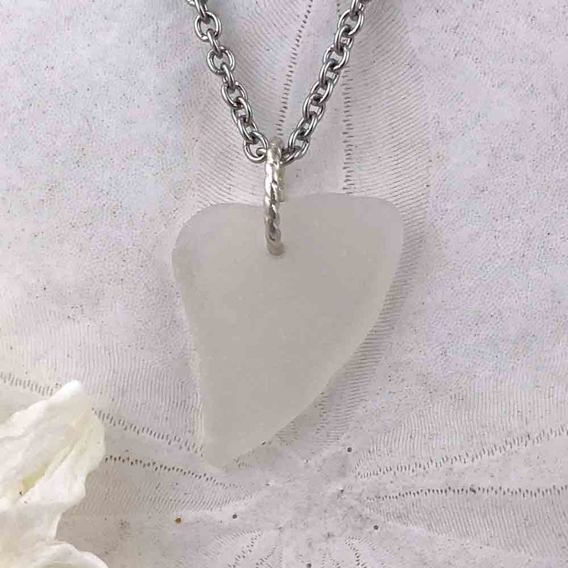Clear "Curvy Heart" Sea Glass Pendant