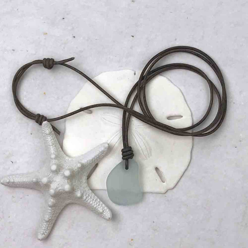 Large Soft Aqua Sea Glass Leather Surfside Necklace