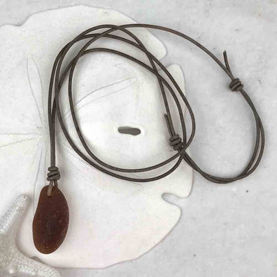 Tapered Bright Amber Sea Glass Leather Necklace  - it's a Bottle Bottom!