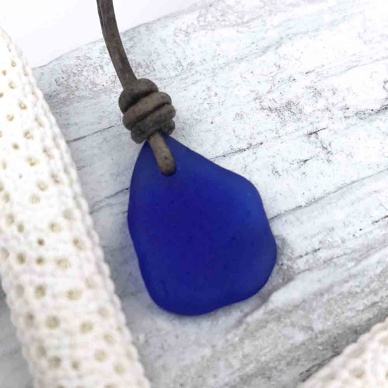 Cobalt Blue Sea Glass Leather Surfside Necklace