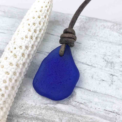 Cobalt Blue Sea Glass Leather Surfside Necklace