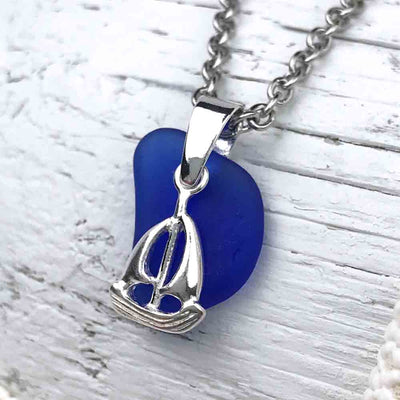Cobalt Blue Sea Glass Necklace with Star Fish Charm