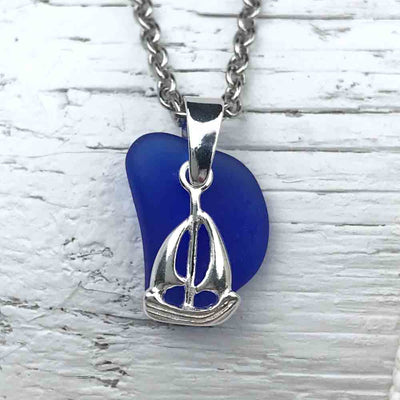 Cobalt Blue Sea Glass Necklace with Star Fish Charm
