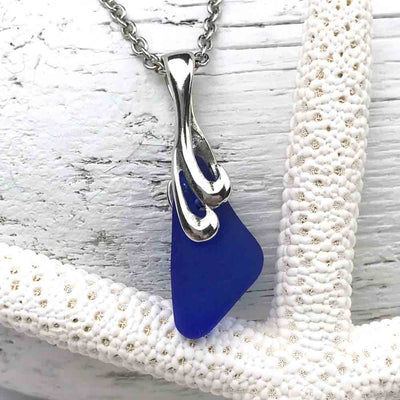 Cobalt Blue Sea Glass Necklace with Sea Swirl Bail