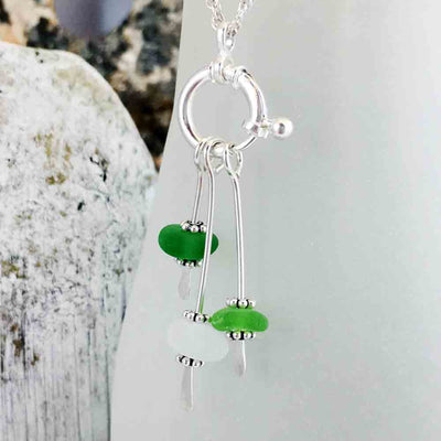 Shimmering Green Leaves Sea Glass Sea Spray Sterling Silver Necklace