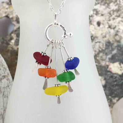Rainbow Sea Glass Sea Spray Necklace  |  Real Sea Glass