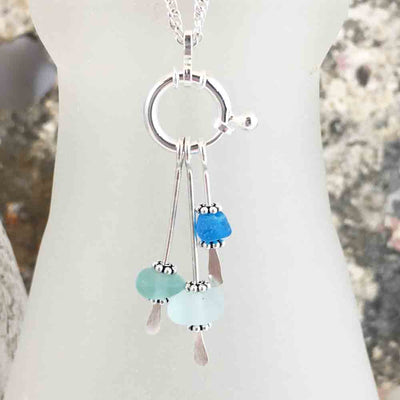 Sea Spray Necklace with Mini Turquoise, Aqua, and Seafoam Sea Glass