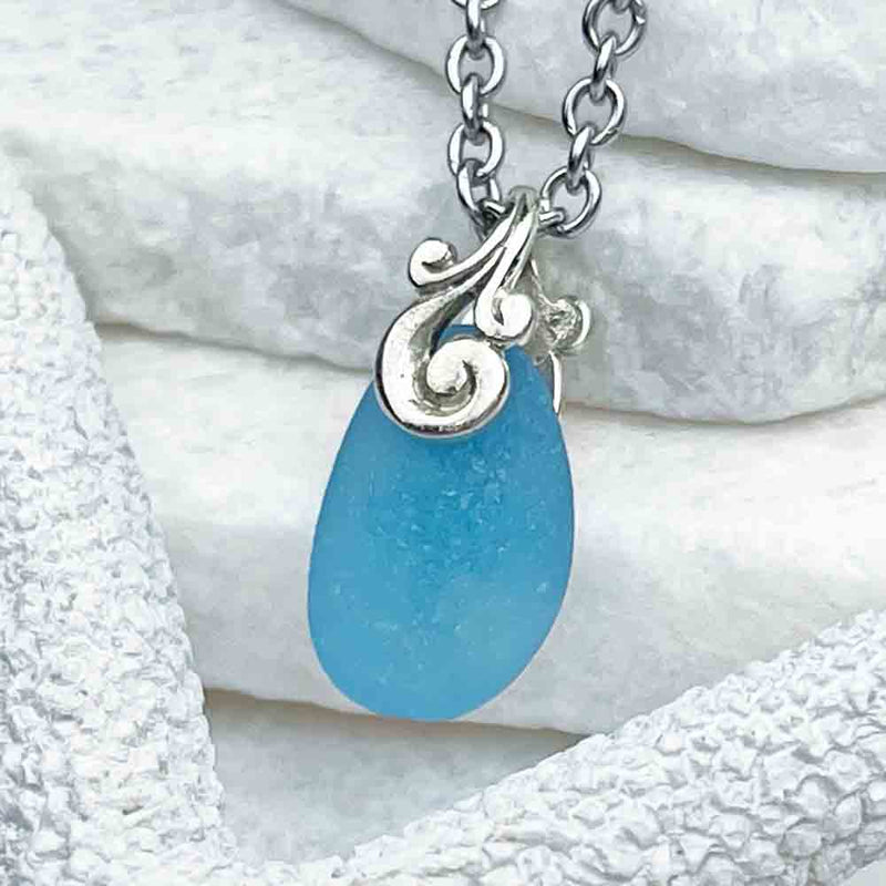 Beaming Turquoise Sea Glass Pendant |Genuine, Real Sea Glass Since 1976 | View our Extensive Collection of Real Sea Glass Necklaces, Pendants, Earrings, Rings, Bracelets and Anklets