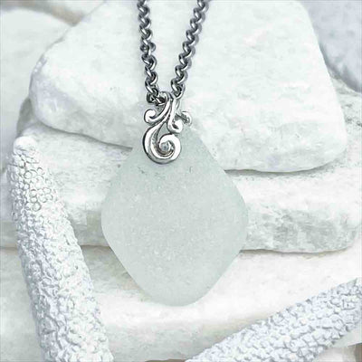 This Frosty Seafoam Sea Glass Pendant is a Vision | Guaranteed Genuine Beach Gathered Sea Glass in Necklaces, Pendants, Rings, Bracelets and Anklets | 30+ Years Experience | Comes Complete with Sea Glass Guide