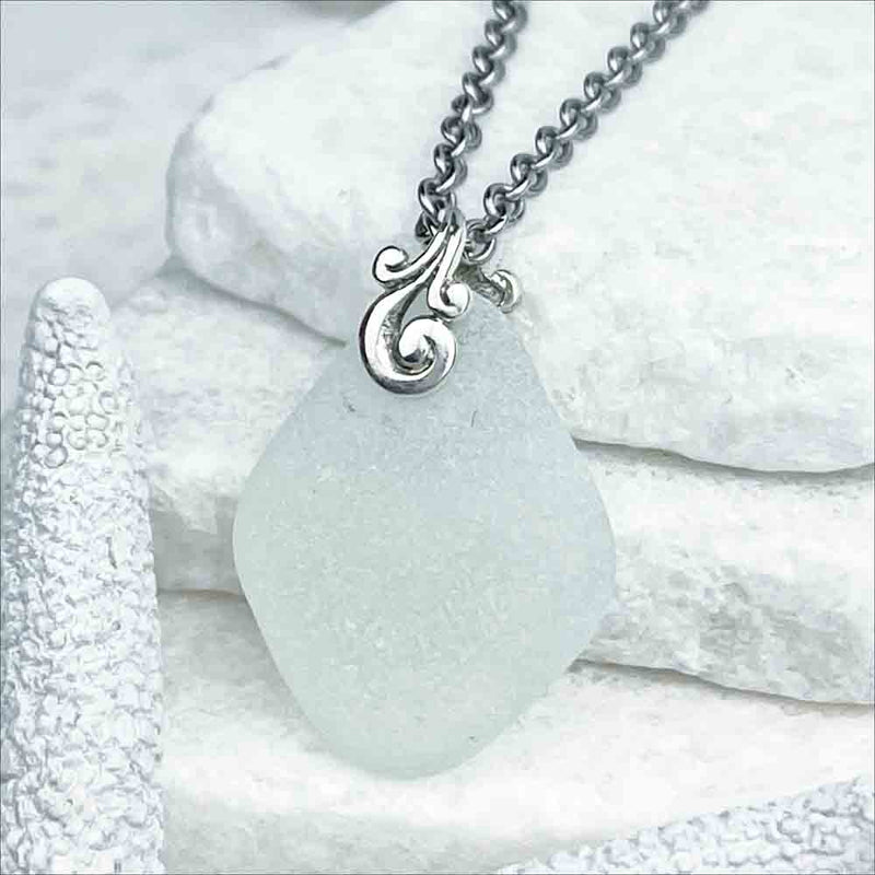 This Frosty Seafoam Sea Glass Pendant is a Vision | Guaranteed Genuine Beach Gathered Sea Glass in Necklaces, Pendants, Rings, Bracelets and Anklets | 30+ Years Experience | Comes Complete with Sea Glass Guide