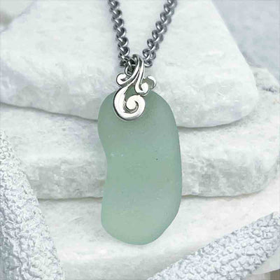 Seafoam Sea Glass Pendant in a Fun Jellybean Shape | Guaranteed Genuine Beach Gathered Sea Glass in Necklaces, Pendants, Rings, Bracelets and Anklets | 30+ Years Experience | Comes Complete with Sea Glass Guide