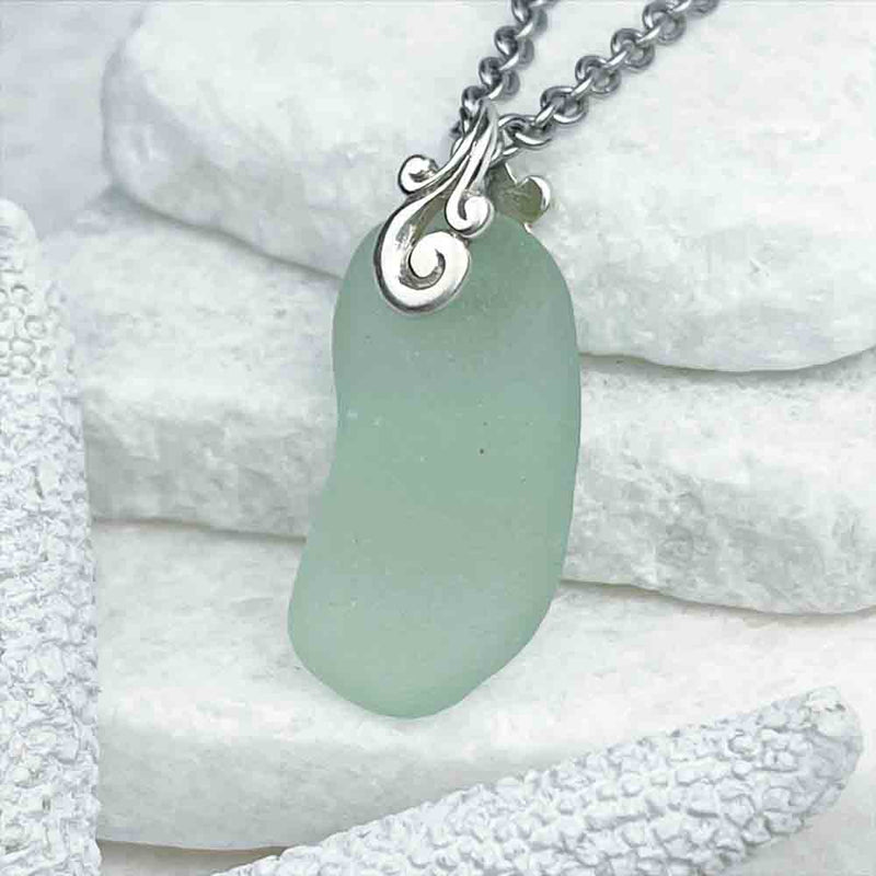 Seafoam Sea Glass Pendant in a Fun Jellybean Shape | Guaranteed Genuine Beach Gathered Sea Glass in Necklaces, Pendants, Rings, Bracelets and Anklets | 30+ Years Experience | Comes Complete with Sea Glass Guide