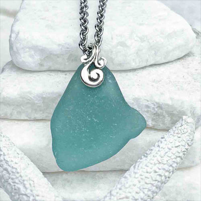 A Serendipitous Find, This Vibrant Teal Sea Glass Pendant is Set with a Sterling Silver Bail | Genuine, Real Sea Glass Since 1976 | View our Extensive Collection of Real Sea Glass Necklaces, Pendants, Earrings, Rings, Bracelets and Anklets
