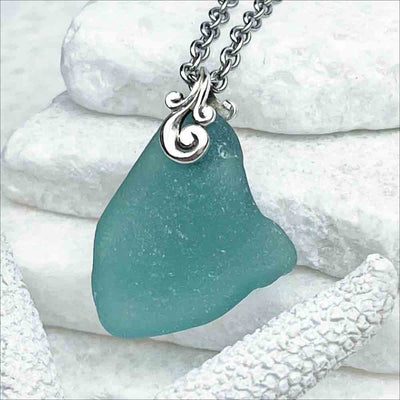A Serendipitous Find, This Vibrant Teal Sea Glass Pendant is Set with a Sterling Silver Bail | Genuine, Real Sea Glass Since 1976 | View our Extensive Collection of Real Sea Glass Necklaces, Pendants, Earrings, Rings, Bracelets and Anklets