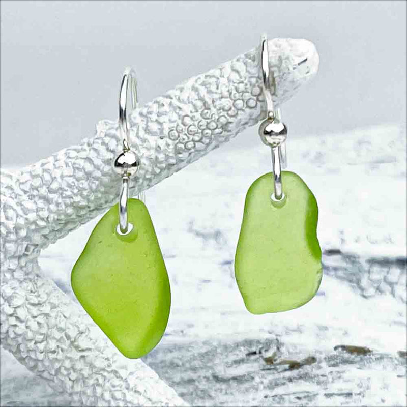 Radiant Lime Green Sea Glass Drop Earrings| Real Sea Glass