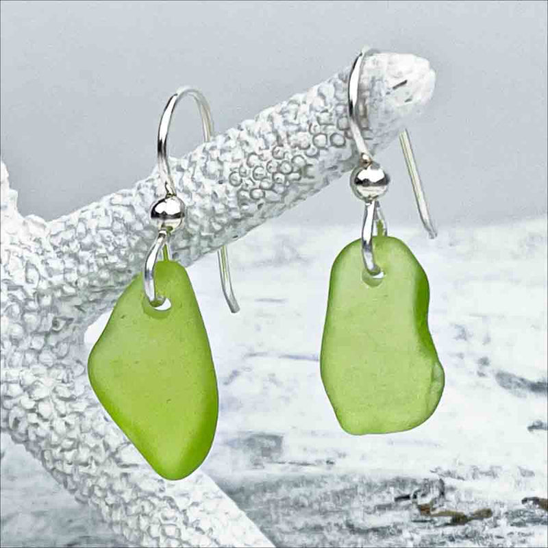 Radiant Lime Green Sea Glass Drop Earrings| Real Sea Glass