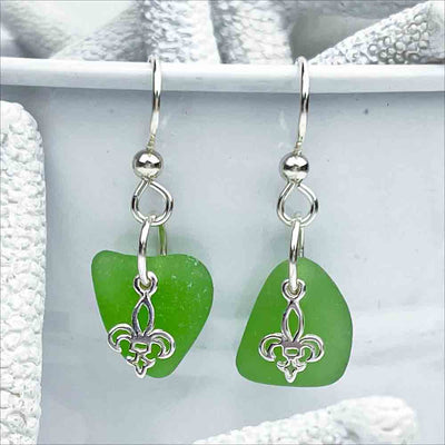 Dainty Sea Glass Earrings Adorned with Sterling Silver Charms | View the entire collection of guaranteed authentic Sea Glass! Real Sea Glass Necklaces | Bracelets | Earrings | Rings | Rare Colors Our Specialty | 30+ Years Experience