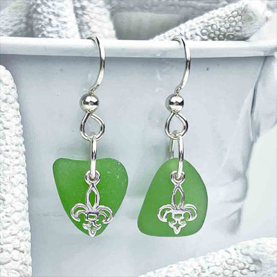 Dainty Sea Glass Earrings Adorned with Sterling Silver Charms | View the entire collection of guaranteed authentic Sea Glass! Real Sea Glass Necklaces | Bracelets | Earrings | Rings | Rare Colors Our Specialty | 30+ Years Experience