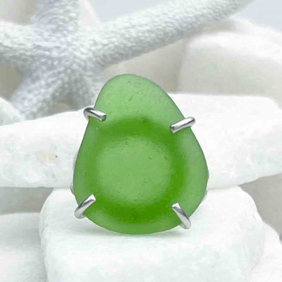 Lively Pear-shaped Green Sea Glass Statment Ring |View the entire collection of guaranteed authentic Sea Glass! Real Sea Glass Necklaces | Bracelets | Earrings | Rings | Rare Colors Our Specialty | 30+ Years Experience
