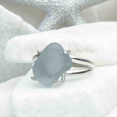 Intriguing Dove Gray Sea Glass Ring in Sterling Silver Size 8