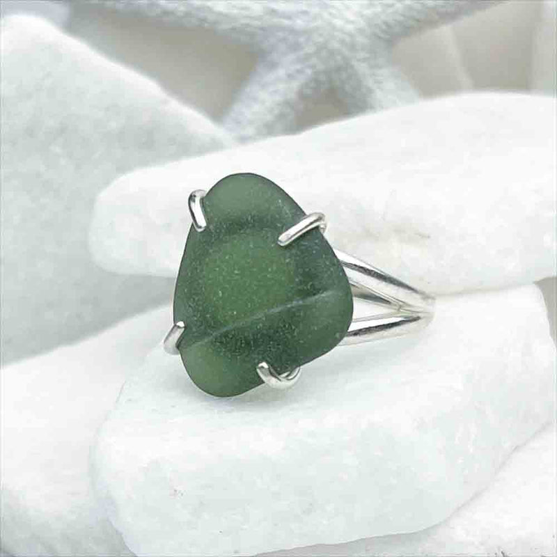 Antique Teal Sea Glass Ring in Sterling Silver Size 8