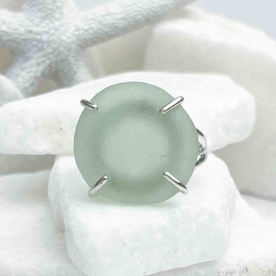 Lavish Seafoam Sea Glass Ring in Sterling Silver Size 10 