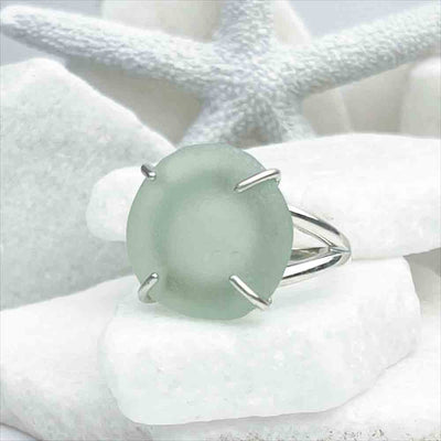 Lavish Seafoam Sea Glass Ring in Sterling Silver Size 10 