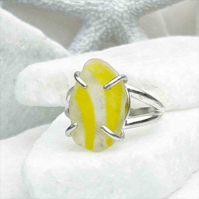 Beaming Yellow English Multi Sea Glass Ring in Sterling Silver Size 8