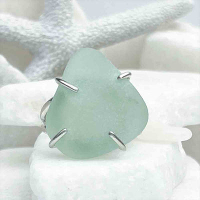 Dramatic, Large Seafoam Sea Glass Ring in Sterling Silver Size 10 