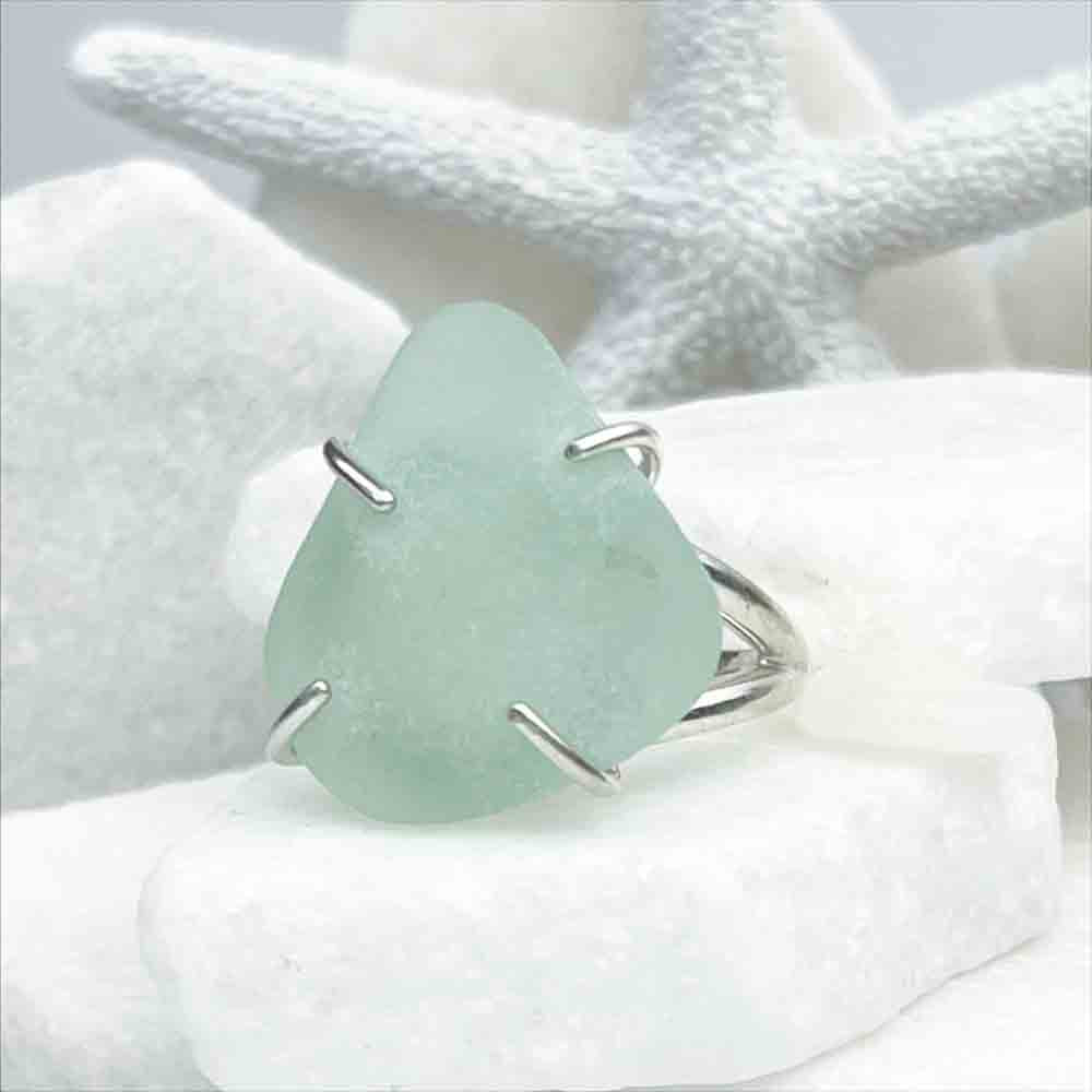 Silver and Sea Pottery Ring, Seaglass Ring, popular Ocean Ring UK size Q