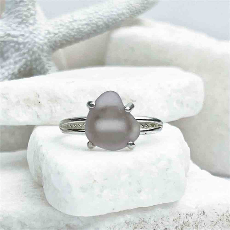 Tiny Sun Purple Sea Glass Ring in Sterling Silver Decorative Band Size 8