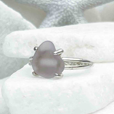 Tiny Sun Purple Sea Glass Ring in Sterling Silver Decorative Band Size 8
