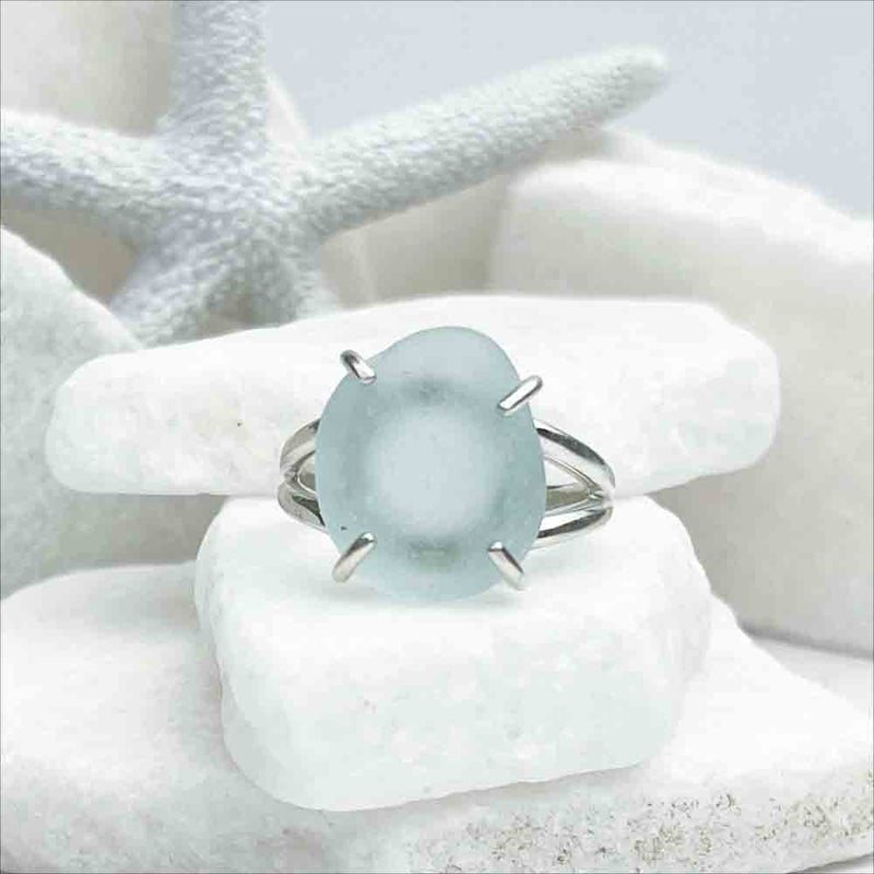 Mystic Soft Blue Sea Glass Ring in Sterling Silver Size 9 