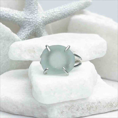 Heavenly Soft Blue Sea Glass Ring in Sterling Silver Size 8 