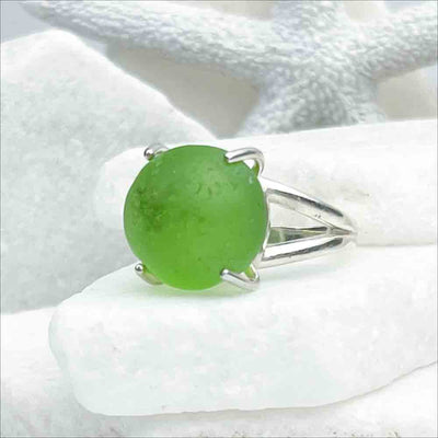 Green Cod Bottle Marble Sea Glass Ring in Sterling Silver Size 8 