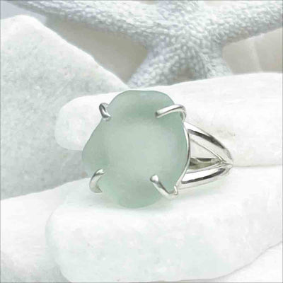 Hand-blown Seafoam Sea Glass Ring in Sterling Silver Size 8