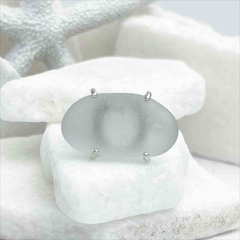 Horizontal Mist Gray Sea Glass Ring in Sterling Silver Size 8