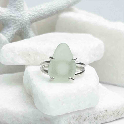 Seafoam Raindrop Sea Glass Ring in Sterling Silver Size 7 