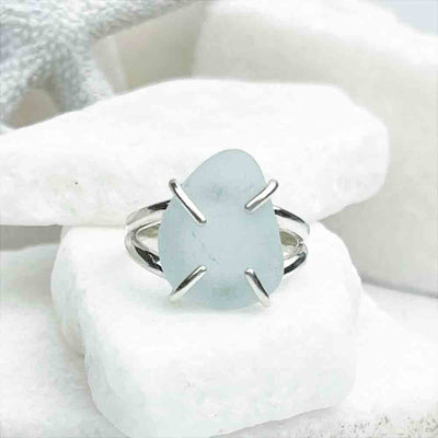 Soft Blue Skies Sea Glass Ring in Sterling Silver Size 7 